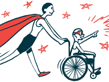 rare disease clinical trial participants | Charcot-Marie-Tooth News | Illustration of woman in cape pushing child in wheelchair
