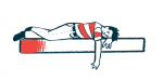The illustration depicts a person lying down with their eyes open on what appears to be a bed, their arm hanging over the side.