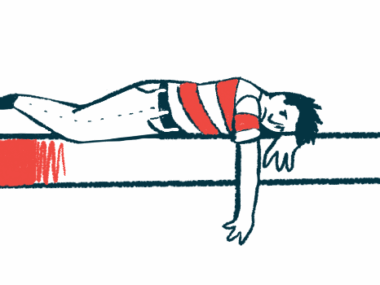 The illustration depicts a person lying down with their eyes open on what appears to be a bed, their arm hanging over the side.
