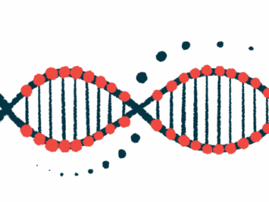 An illustration of a strand of DNA highlights its double helix structure.