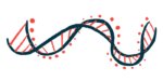 This illustration of DNA, part of a cell's nucleus, shows its double helix form.