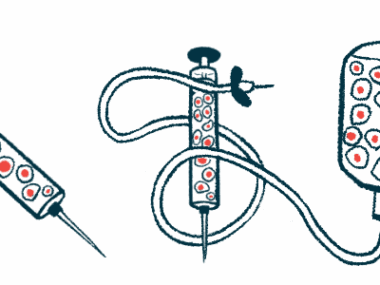 A stem cell therapy illustration features two injection syringes and an intravenous treatment bag and tubing.